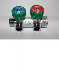 Коллектор FAR регулирующий проходной 3/4" х 1/2" с 2 отводами